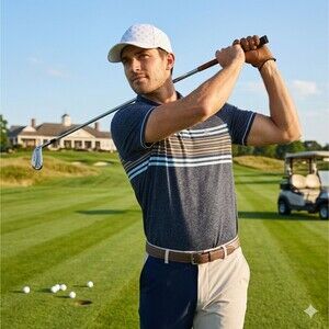 Original Penguin Mens Polo Shirt XL Blue Short Slv Striped Chest Heritage Casual